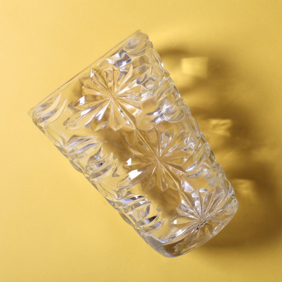 Large Stylish Mid-century Solid Heavy Clear Patterned Glass Flower Vase / Fidenza / Italy / 1960s (photo 10 of 14)