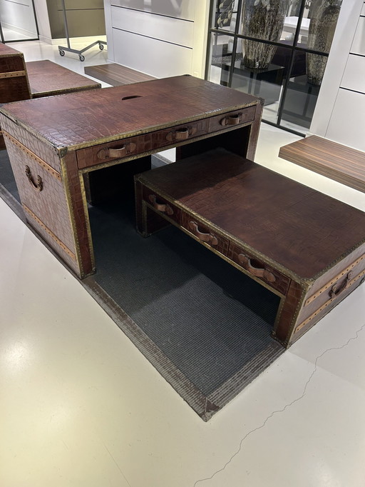 Exclusive Leather Trunk Tables – Genuine Leather with Crocodile Print – Boutique Luxury Set