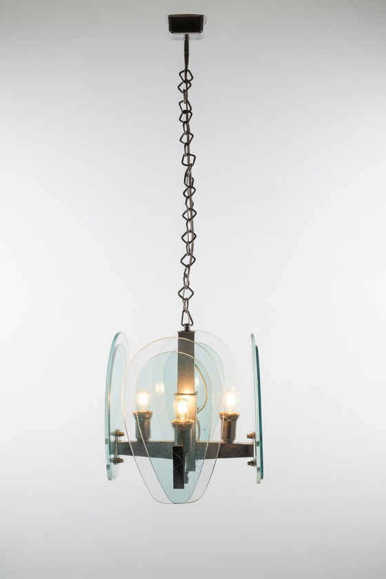 Image 1 of Fonta Arte 1970s Turquoise Glass Pendant Lamp