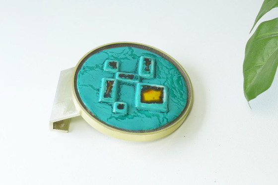 Image 1 of Vintage deurklink, duwgreep, deurgreep, jaren 60/70, keramiek, Space Age, turquoise
