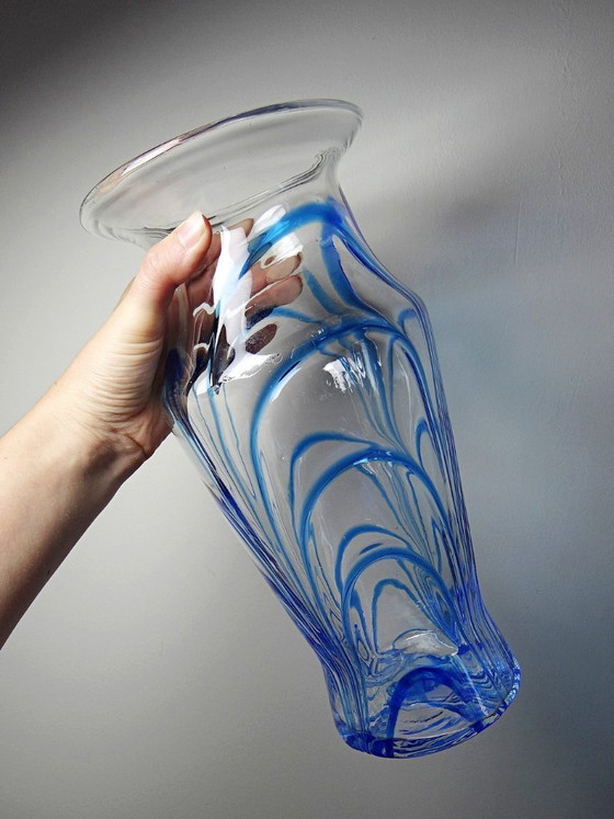 Image 1 of Large blue and transparent Murano blown glass vase, Italy, 1960s-70s