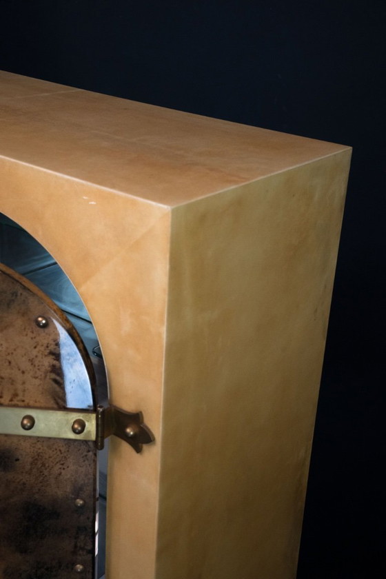 Image 1 of Aldo Tura Mid-Century Modern Goatskin Parchment Bar Cabinet, Italy, 1960s