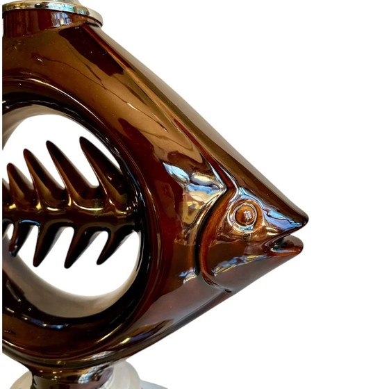 Image 1 of Lampe de table vintage à chevrons en céramique et chrome