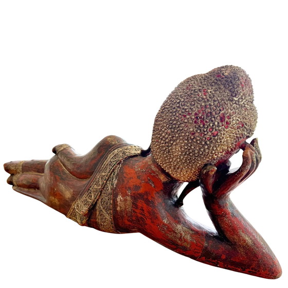 Bouddha couché sculpté à la main — Milieu du XXe siècle XXL – Sculptures, Gold, Glass (photo 6 of 10)