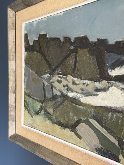 Dipinto ad olio astratto espressionista di metà secolo di Arvid Karlsson (1907-1964)