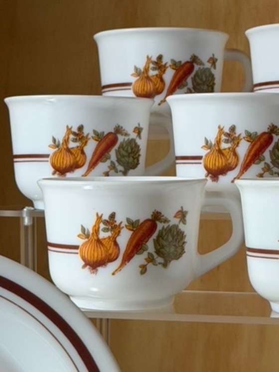 Vintage Arcopal France Vegetable Set - 13 Piece Service for 6 - 7 Mugs & 6 Plates - Retro 70s Gastronomie (photo 3 of 6)