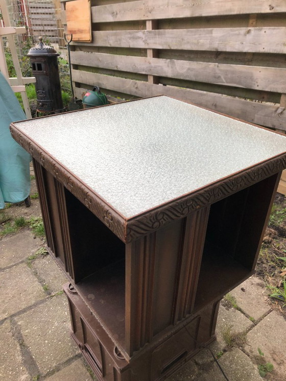 Image 1 of Vintage boekenmolen draaibaar met verlichting - rokers kastje