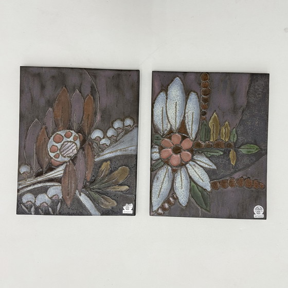 Image 1 of Plaques murales florales en céramique Rusha Handarbeit, 1970