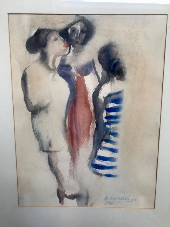 Image 1 of Watercolor with three black women by Jos Vanbekbergen