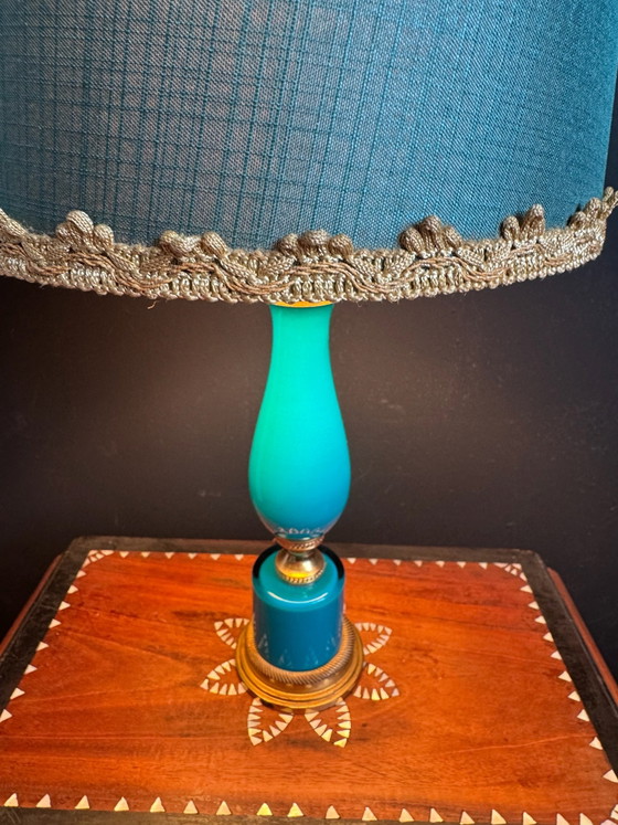 Lampe opaline turquoise laiton années 60, Verre (photo 11 sur 13)