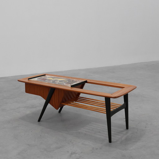 Coffee Table model 210, teak wood and ceramic, by Alfred Hendrickx, Belform