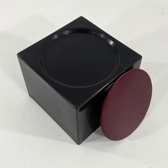 Image 1 of Black & Burgundy Cube Stool Il Kubile from MIM Roma, 1970s