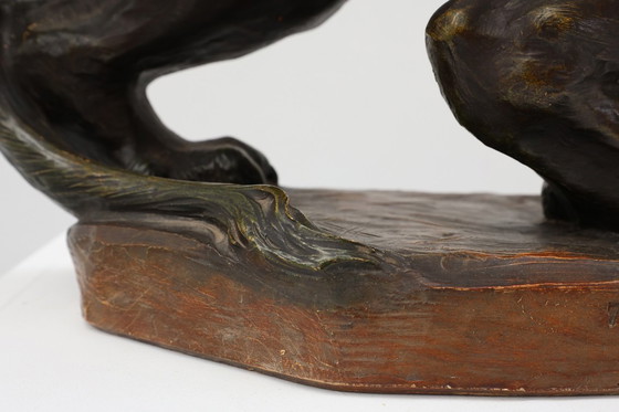 Image 1 of Grande statua in terracotta patinata raffigurante un leone, firmata Richard Aurili (1834–1914), Italia