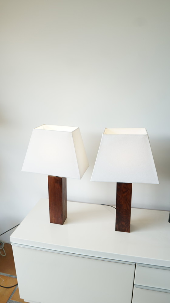 Image 1 of Pair of Mid - Century solid wood table lamps - 1970s