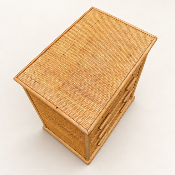 Vintage Woven Rattan Cane Chest of Drawers with Five Drawers - Bohemian Style, Brown (photo 6 of 9)