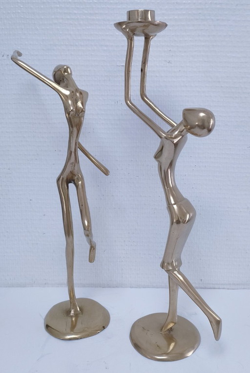 Candeliere scultoreo vintage in bronzo dorato e bronzo dorato – kandelaars en kaarsen, Bronze