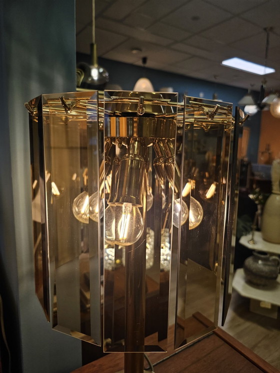 Vintage Table Lamp Cut Smoked Glass Brass – Metal (photo 11 of 14)