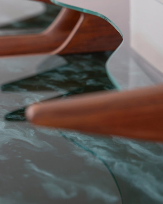 Image 1 of COPPIA DI COMODINI VINTAGE ANNI 50 IN LEGNO E VETRO DESIGN ITALIANO