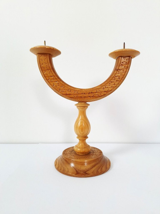 Image 1 of Vintage set of 2 candlestick / wood candlestick / Wooden Candle Stick