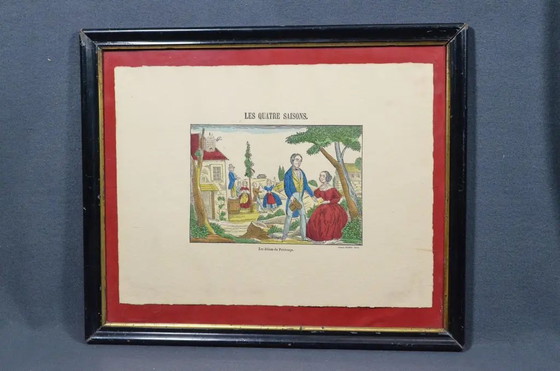 1920s Set of 4 French Imagerie Pellerin “Four Seasons” Hand-Colored Prints, Epinal – Art Prints, Paper, Glass (photo 2 of 17)