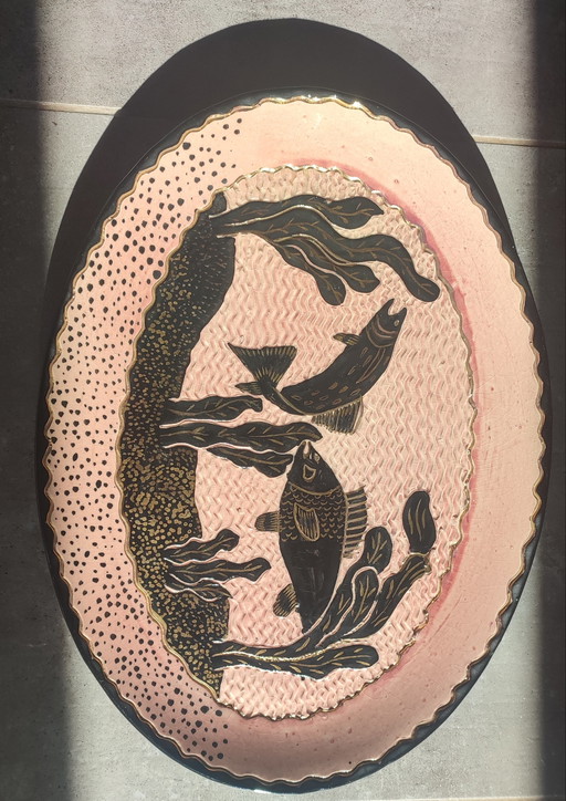 Grote geglazuurde aardewerken schaal, gesigneerd door Tony Jaillet, jaren 1950-1960.