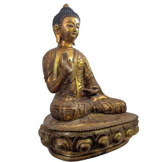Buddha monumentale dorato a fuoco – Stile Tibetano-Rattanakosin – 44 cm / 6.4 kg – Sculture, Bronze (photo 17 of 20)