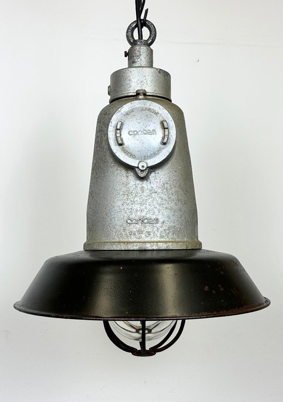 Image 1 of Lampada a sospensione industriale italiana in smalto nero a gabbia di Cortem, anni '60