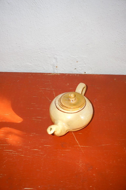 late 19th c rustic italian teapot * apulian earthenware * yellow slip glaze * antique ceramic kettle * southern italian folk pot