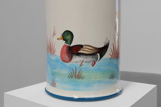 Image 1 of Mid-century ceramic umbrella stand with painted decorations, Italy 1950s