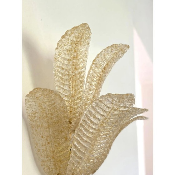Image 1 of Set van 4 Murano glazen wandlampen in Venetiaans goudkleurig Graniglia bladdesign