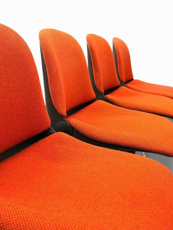 Image 1 of Set di 4 sedie Wilkhahn vintage modello 231/5 - Tessuto arancione e alluminio (anni '70)