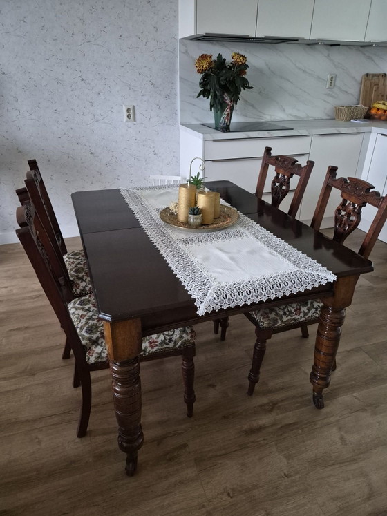 Table à manger avec 4 chaises, Salles à manger complètes, Métal, Textile, Beige (photo 3 sur 9)