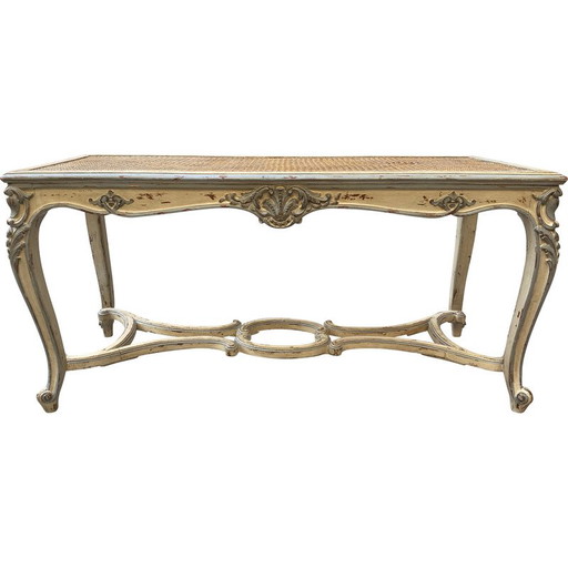 Banc vintage en rotin et bois laqué