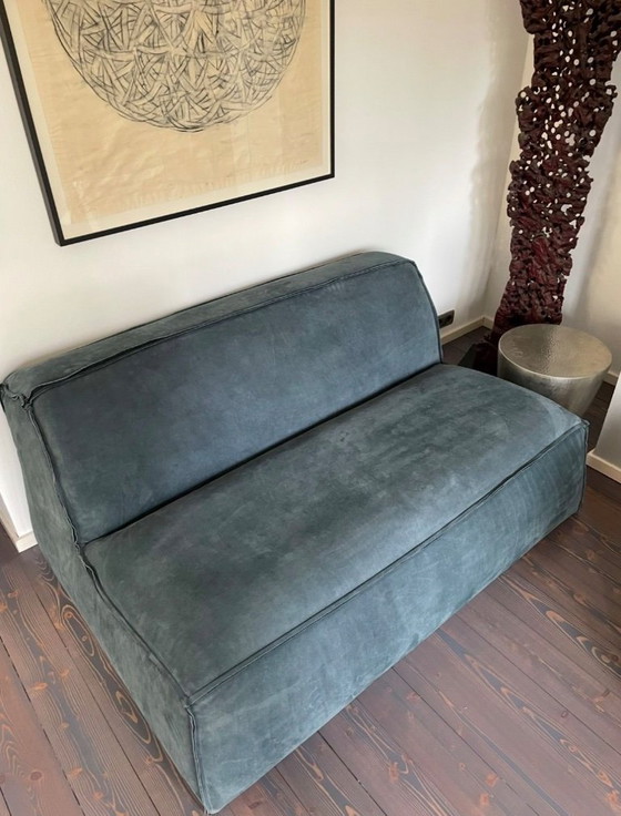 Image 1 of Baxter Damasco-bank in satijnleer, duifblauw