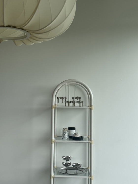 Image 1 of Scaffale vintage retrò Space Age in vetro acrilico bianco crema