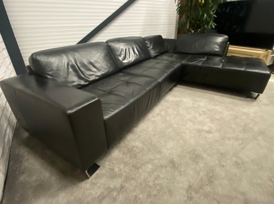 Image 1 of Beautiful Black Real Leather Corner Sofa