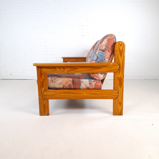 Image 1 of Divano vintage a 3 posti in legno di pino, anni '70, tessuto/legno di pino