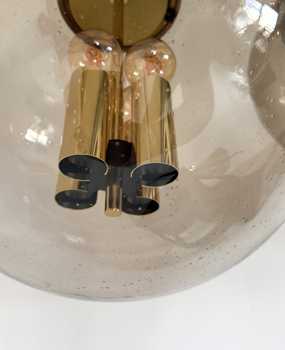 Image 1 of 2x XXL-Globus aus Messing und Rauchglas, Glashütte Limburg '70
