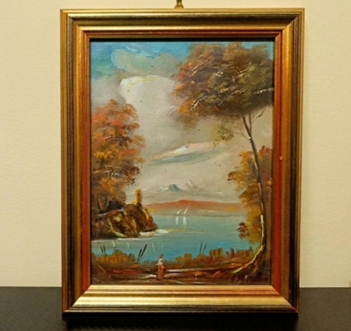 ANTIGUA PINTURA SOBRE TABLA ESCENA DEL SIGLO XIX