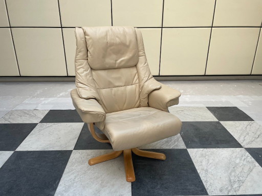 Leather Swivel Recliner Chair, Creme