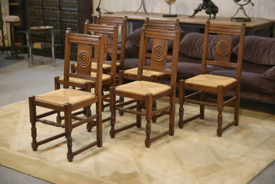 Set of 6 brutalist oak chairs from the 1950s. – Dining chairs (photo 15 of 15)