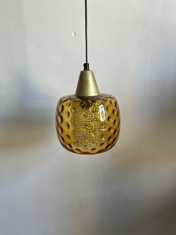 Image 1 of Carl Fagerlund For Orrefors Sweden Amber Pendant Ceiling Lamp