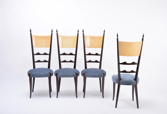 Image 1 of Set of Four Italian High Back Dining Chairs by Aldo Tura