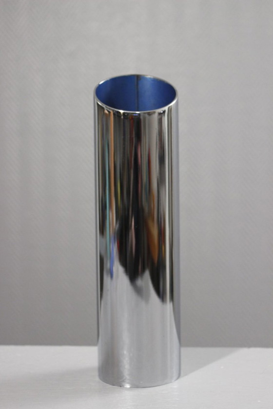 Image 1 of Vintage modernist cylindrical vase in chromed steel by Allegri Arredamenti Metallici, 1970