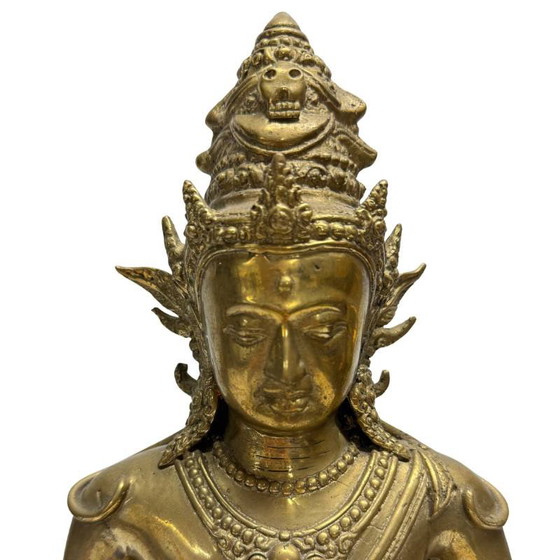 Avalokiteshvara – Bodhisattva Vajrayana de cuatro brazos en bronce dorado al fuego (Nepal, Newar) – lote 444 (photo 11 of 12)