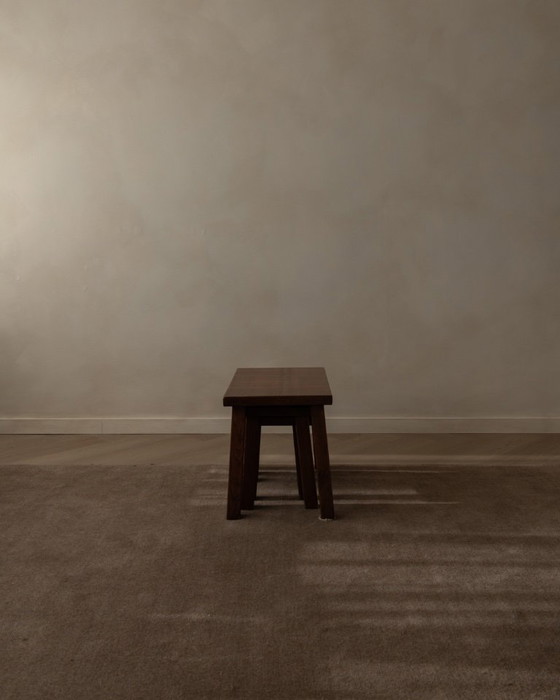 Image 1 of Vintage Brutalist Solid Oak Nesting Tables (Set of 3) – Dutch, 1970s