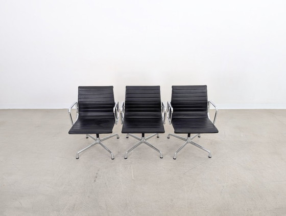 Image 1 of Original 3x Vitra Charles & Ray Eames Chair EA 108 Leather Black