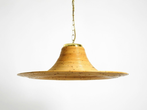 Beautiful, large Italian 1970s bright bamboo wood ceiling pendant lamp Vivai del Sud