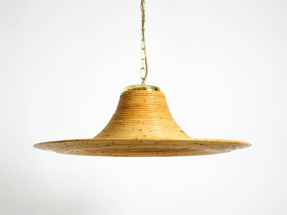 Image 1 of Beautiful, large Italian 1970s bright bamboo wood ceiling pendant lamp Vivai del Sud