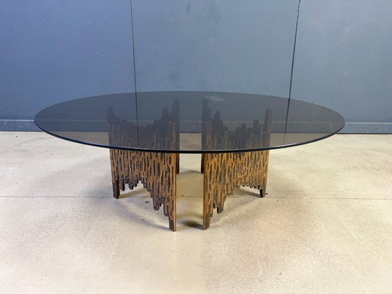 Vintage Bronze Brutalist Coffee Table, 1970s – Glass (photo 6 of 10)